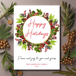 Elegante Happy Holidays Peace and Joy Holiday Card Feiertagskarte