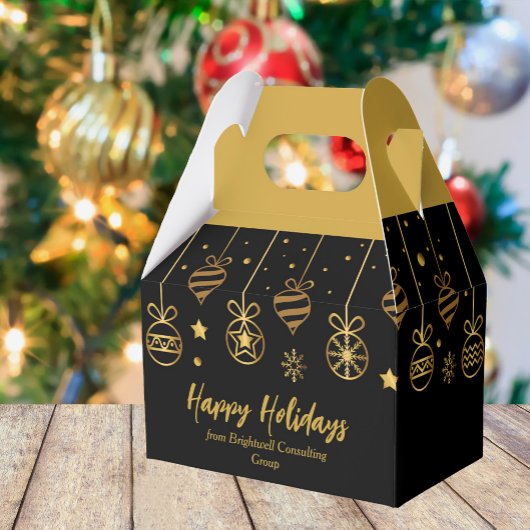 Elegante Happy Holidays Schwarzes Gold Custom Corp Geschenkschachtel