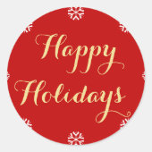 Elegante Happy Holidays Snowflakes Rote Imitate Go Runder Aufkleber (Vorderseite)