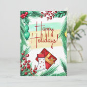 Elegante Happy Holidays Weihnachtsgrüßkarte Ankündigung (Stehend Vorderseite)