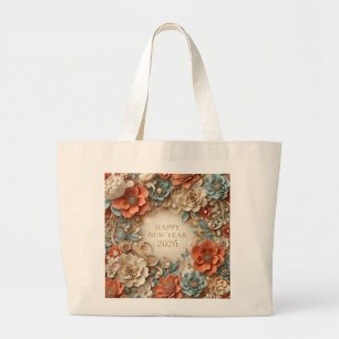 elegante Happy New Year 2026 Blumen-Tasche Jumbo Stoffbeutel