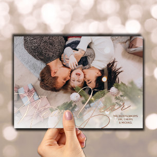 Elegante Happy New Year Script Rose Gold Folien Feiertagskarte