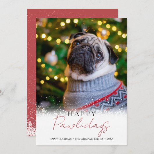 Elegante Happy Pawlidays Foto Dog Pet Holiday Card Einladung (Vorne/Hinten)