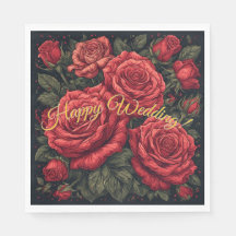 Elegante "Happy Wedding" Rosen Papier Servietten