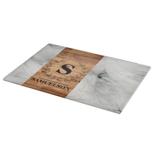 Elegante Harmonie: Holz- und Marmorspanplatte Schneidebrett (Ecke)