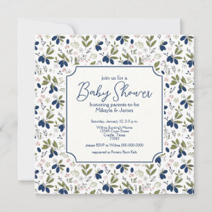 Elegante Haskap-Beere Rosa Blumen Baby Shower Einladung