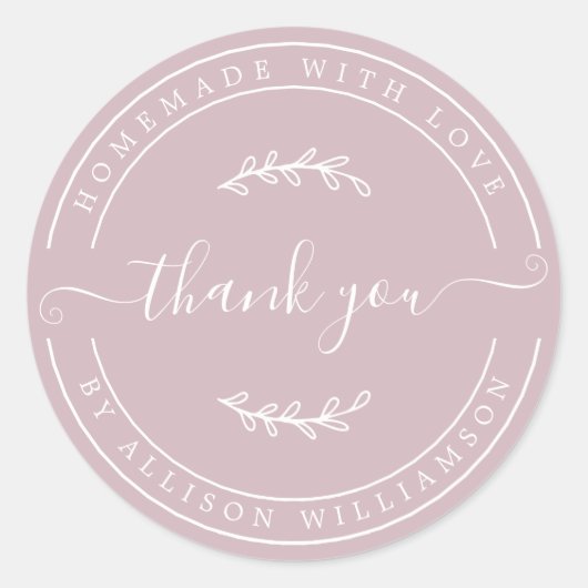 Elegante hausgemachte Liebe Pastel Lila Danke Runder Aufkleber (Vorderseite)