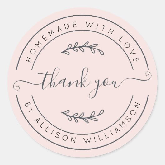 Elegante hausgemachte Liebe Pastel Pink Vielen Dan Runder Aufkleber (Vorderseite)