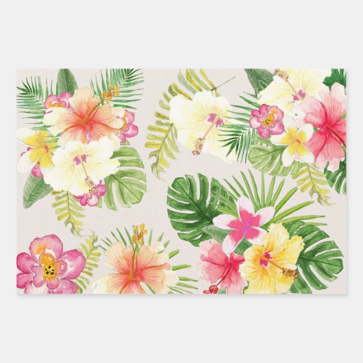 Elegante hawaiianische tropische Wasserfarben Geschenkpapier Set (Vorderseite)