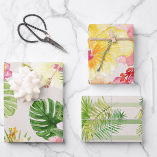 Elegante hawaiianische tropische Wasserfarben Geschenkpapier Set