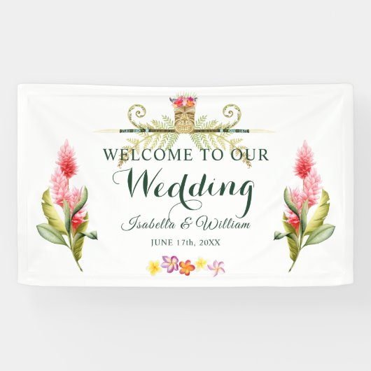 Elegante hawaiische Tiki tropische Sommer-Hochzeit Banner (Horizontal)