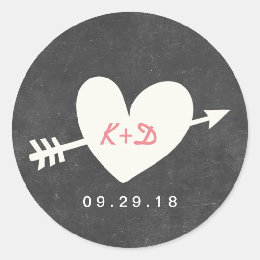 Elegante Heart & Arrow Chalkboard Wedding Runder Aufkleber (Vorderseite)