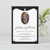 Elegante Heart Frame Love Memory Foto Beerdigung Einladung (Stehend Vorderseite)