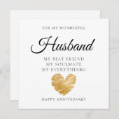 Elegante Heart Husband Wedding Anniversary Card Dankeskarte (Vorne/Hinten)