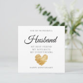 Elegante Heart Husband Wedding Anniversary Card Dankeskarte (Stehend Vorderseite)