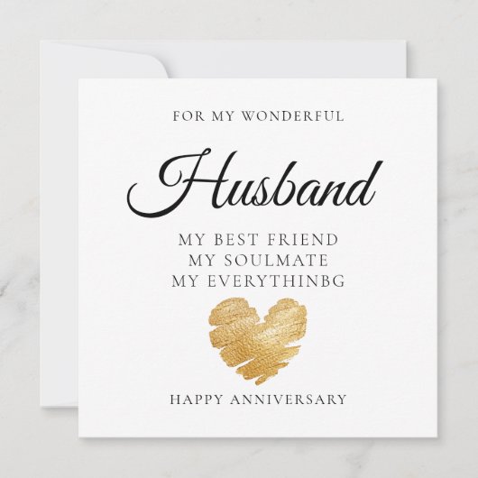 Elegante Heart Husband Wedding Anniversary Card Dankeskarte (Vorderseite)