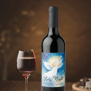 Elegante Heilige Nacht Blaue Schutzengel Wasserfar Weinetikett