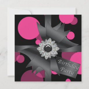 Elegante heiße pink-schwarze Geburtstagsfeier Einladung
