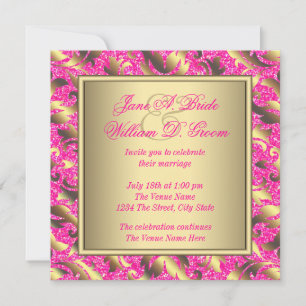 Elegante heiße rosa und goldene Hochzeit Einladung