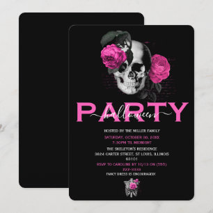 Elegante heißrosa florale Schädel-Halloween-Party  Einladung