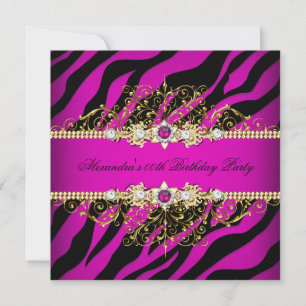 Elegante Heißrosa Gold Schwarz Zebra Geburtstagsfe Einladung