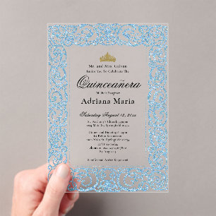 Elegante Hellblaue 15. Geburtstags-Quinceanera Acryleinladungen