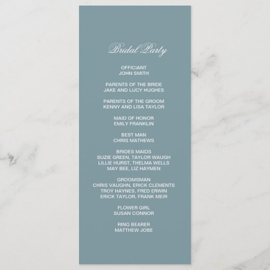 Elegante hellblaue doppelseitige Programmkarte Programm (Rückseite)