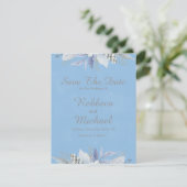 Elegante, hellblaue Flachkarte Save the Date (Stehend Vorderseite)