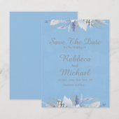Elegante, hellblaue Flachkarte Save the Date (Vorne/Hinten)
