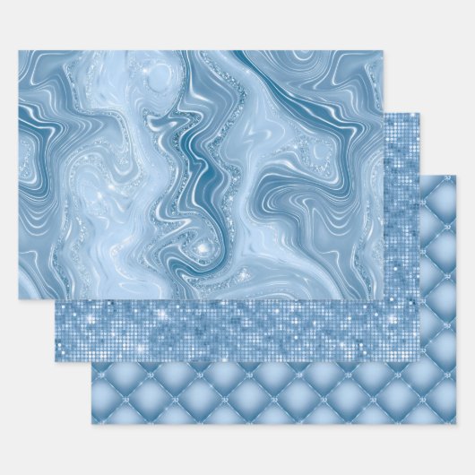 Elegante hellblaue Glitter-Glam-Muster Geschenkpapier Set (Set)