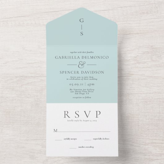 Elegante hellblaue Hochzeit in einer Einladung (Innen Boden)