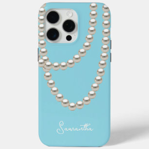 Elegante, hellblaue Perlenhalskette Case-Mate iPhone Hülle