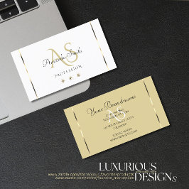 Elegante helle Beige- und Weißdiamanten-Initialen Visitenkarte