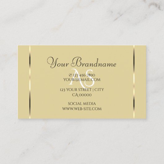 Elegante helle Beige- und Weißdiamanten-Initialen Visitenkarte (Rückseite)