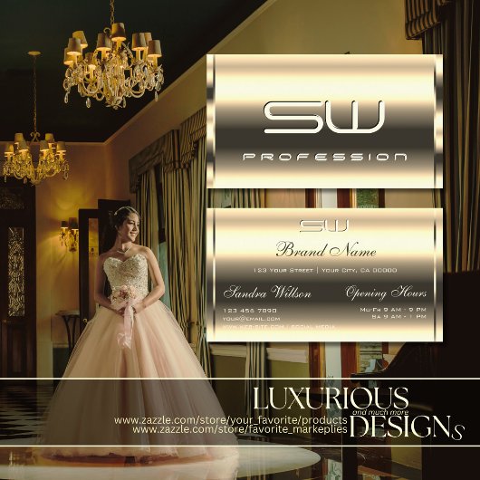 Elegante helle Golden Shimmer Optik 3D Mit Monogra Visitenkarte