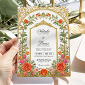 Elegante, helle Orange Rosa Barockhochzeit Einladung