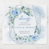 Elegante helle pastellblaue Blumen und Eukalyptus Schaumweinetikett (Einzelnes Label)