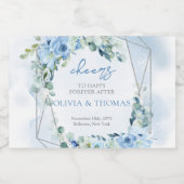 Elegante helle pastellblaue Blumen und Eukalyptus Schaumweinetikett (Einzelnes Label)