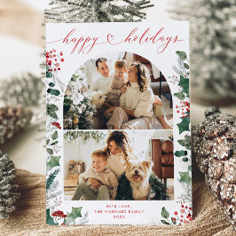Elegante, helle Red Happy Holiday Foto Card Feiertagskarte