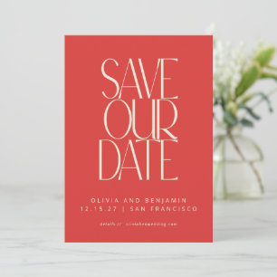 Elegante helle rote Mid-Century-Modern-Typografie Save The Date