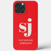 Elegante, helle rote Monogramm-Initialen Case-Mate iPhone Hülle (Rückseite)