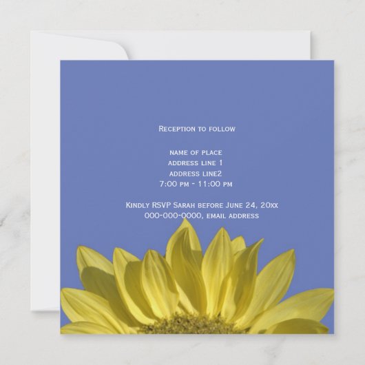 Elegante, helle Sonnenblume in blau, Hochzeit einl Einladung (Rückseite)