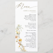 Elegante, hellgelbe Wildblumen Hochzeit Menükarte (Vorderseite)