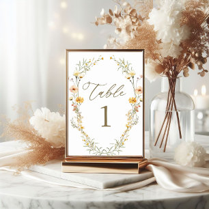 Elegante, hellgelbe Wildblumen Hochzeit Tischnummer