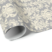 Elegante, hellgraue und cremefarbene Damasken Geschenkpapier (Rolleneckpunkt)