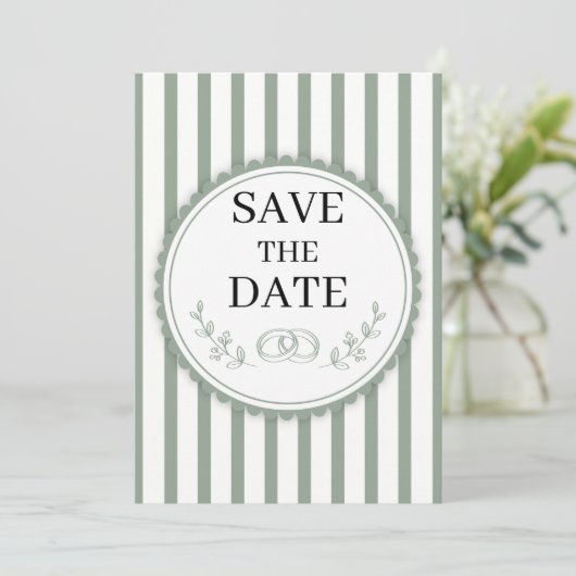 Elegante hellgrün gestreifte Save-the-Date-Ringe Einladung (Stehend Vorderseite)