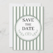 Elegante hellgrün gestreifte Save-the-Date-Ringe Einladung (Rückseite)