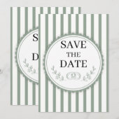 Elegante hellgrün gestreifte Save-the-Date-Ringe Einladung (Vorne/Hinten)