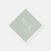 Elegante Hellgrün-Weiß-Monogramm- und Datum-Hochze Serviette (Ecke)
