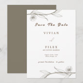 Elegante, hellgrüne, blühende Save the Date Karte (Vorne/Hinten)